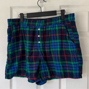New Aerie snuggly Flannel Plaid Pajama Sleep lounge Shorts Size large L blue
